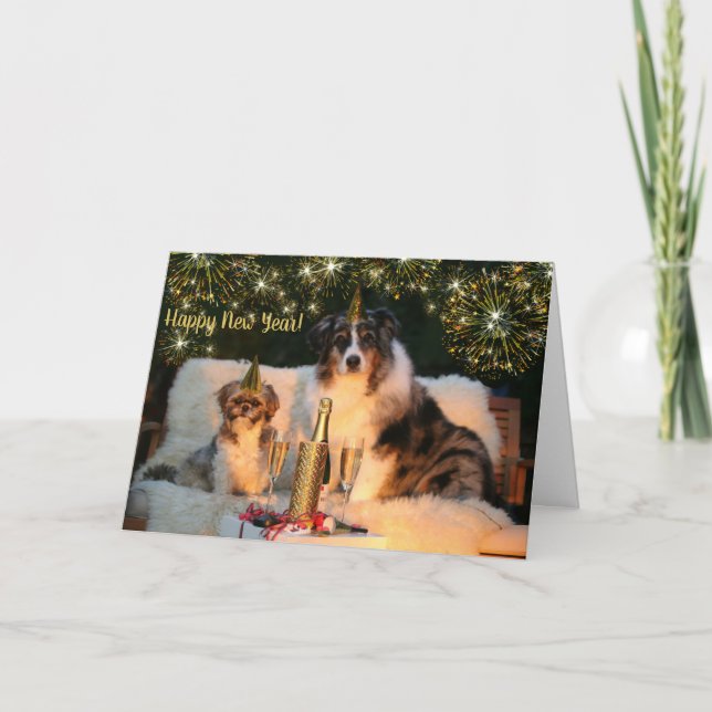 Dog Friends Happy New Year Custom Holiday Card (Front)