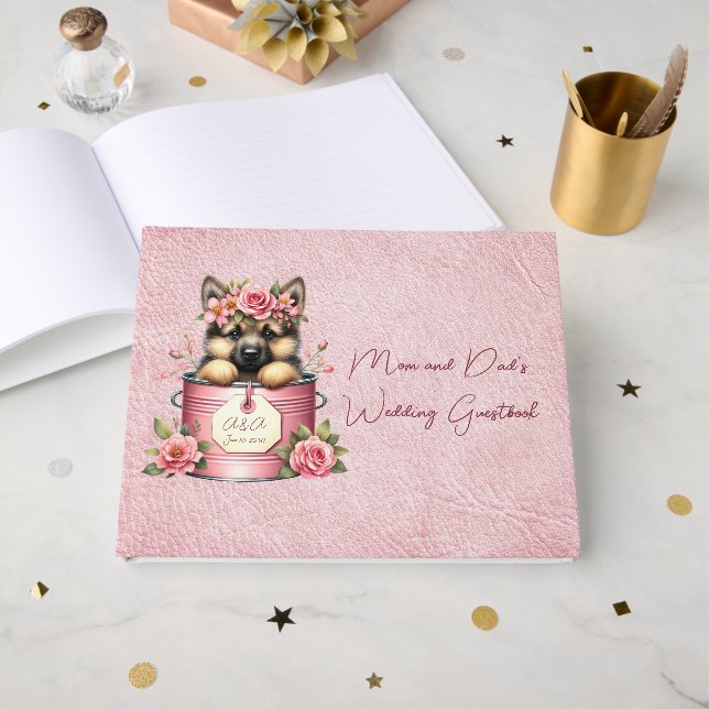 Dog Friends Mom and Dad's Wedding Guest Book (Front Open)