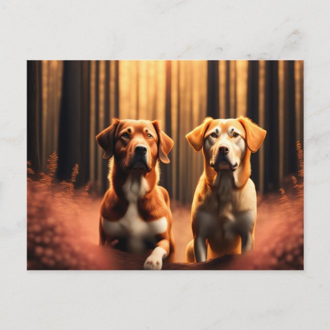 Dog friends posing in the Forest Postcard (Front)