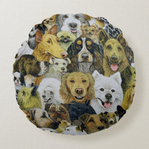 Dog Friends Round Pillow