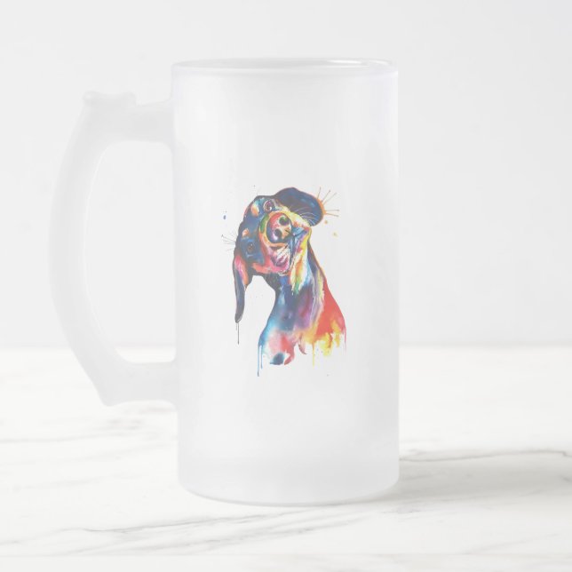 Dog Frosted Glass Beer Mug (Left)