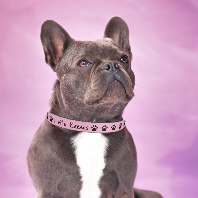 Dog Funny ‘I bite Karens’ & Paw Pink Personalized Pet Collar (Creator Uploaded)