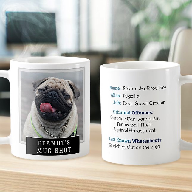 Dog Funny Novelty Mugshot Personalized Photo Text Coffee Mug (Creator Uploaded)