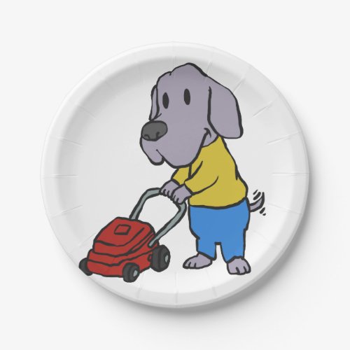 Dog gardener with lawn mower  choose back color paper plates