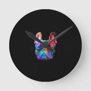 Dog Geometric Color Splash Pop Art French Bulldog Round Clock