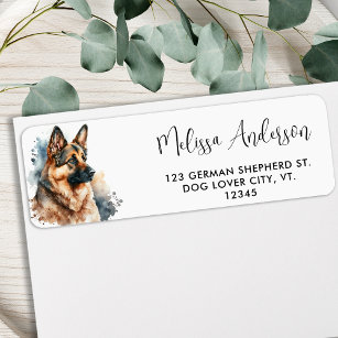 Dog German Shepherd Watercolor Return Address Label