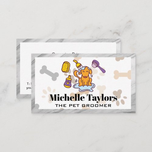 Dog getting Cleaned  Dog Bones Pattern  Marble  Business Card