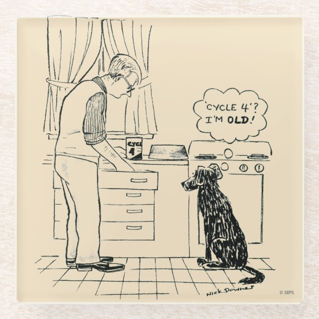 Dog Getting Older Glass Coaster (Front)