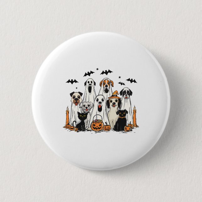 Dog Ghost Cute Dog Dressed As Ghost Funny Hallowee Button (Front)