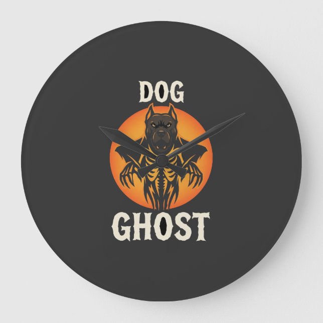 Dog Ghost Halloween Horror Vector Large Clock (Front)
