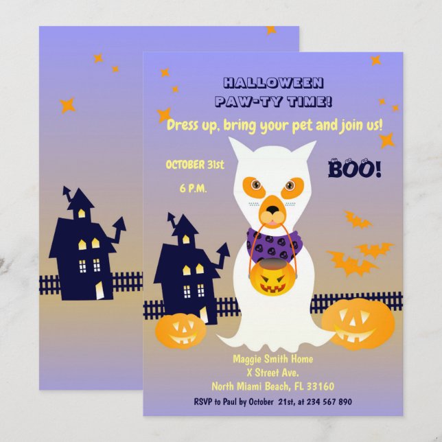  Dog Ghost in costume Halloween Party Invitation (Front/Back)