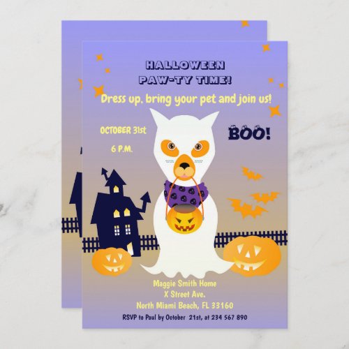  Dog Ghost in costume Halloween Party Invitation