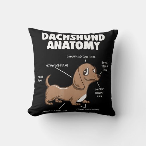 Dog Gift  Anatomy Dachshund  Funny Weiner Throw Pillow