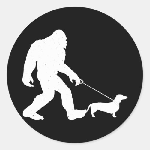 Dog Gift  Bigfoot Walking Dachshund  Funny Wiener Classic Round Sticker