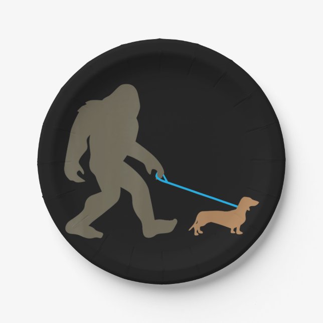 Dog Gift | Bigfoot Walking Dachshund Paper Plates (Front)