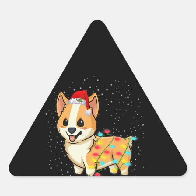 Dog Gift | christmas lights corgi Triangle Sticker (Front)