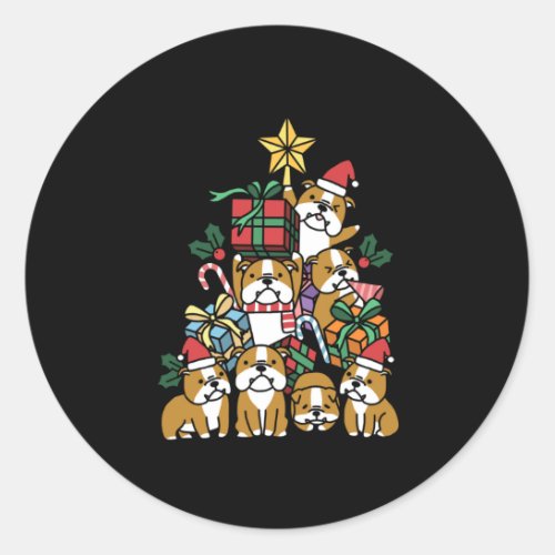 Dog Gift  Christmas Tree English Bulldog Dog Classic Round Sticker