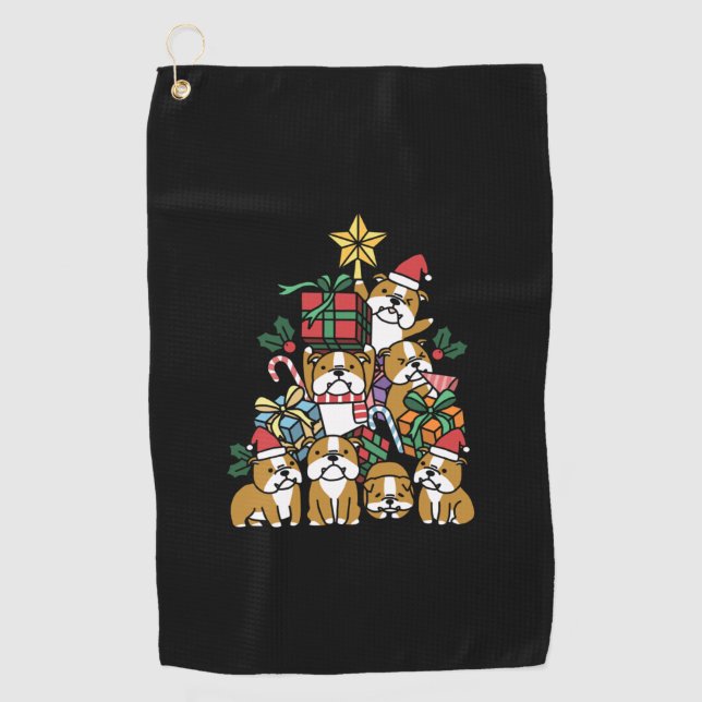 Dog Gift | Christmas Tree English Bulldog Dog Golf Towel (Front)