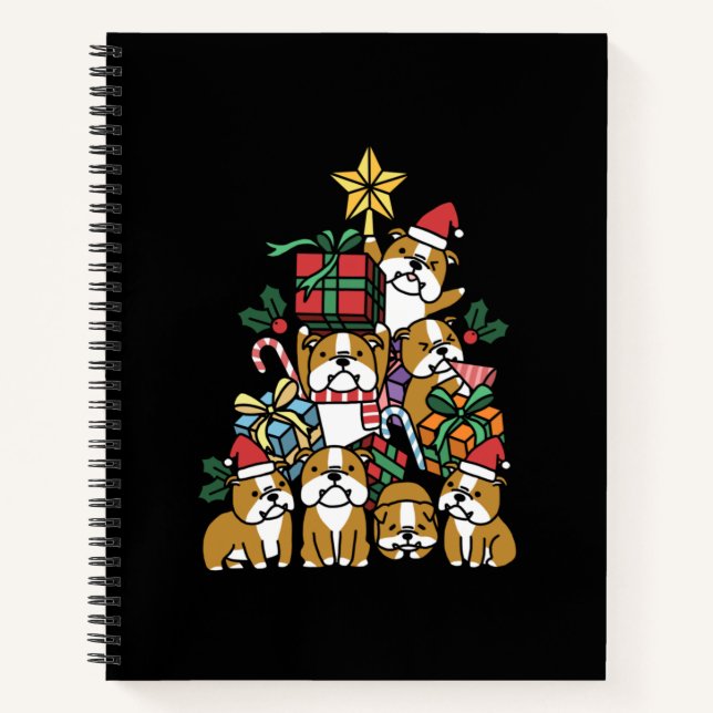 Dog Gift | Christmas Tree English Bulldog Dog Notebook (Front)