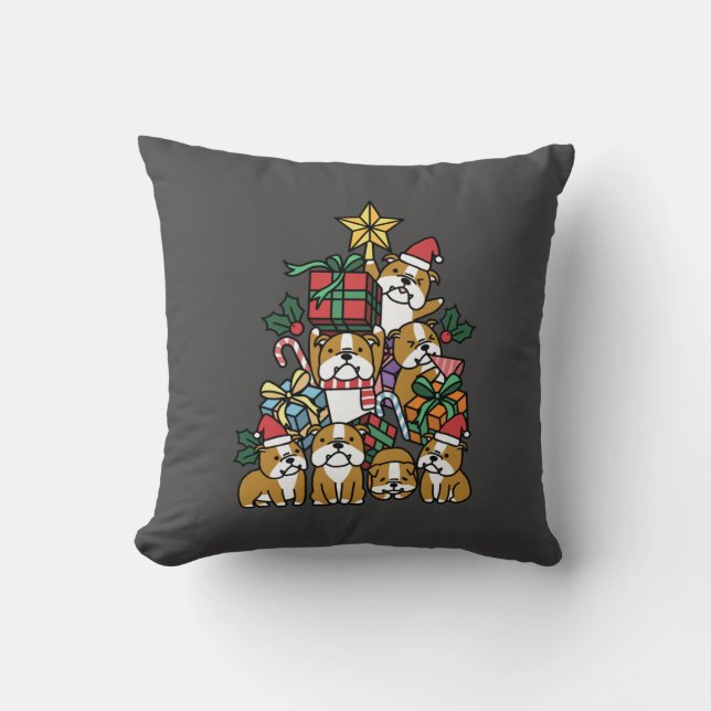 Dog Gift | Christmas Tree English Bulldog Dog Throw Pillow (Front)