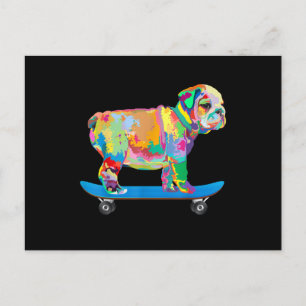 Dog Gift Colorful Cool Bulldog Puppy Skateboard Holiday Postcard