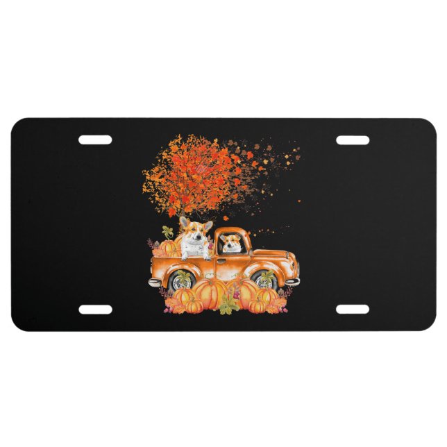 Dog Gift | Corgi Dog Pumpkins License Plate (Front)