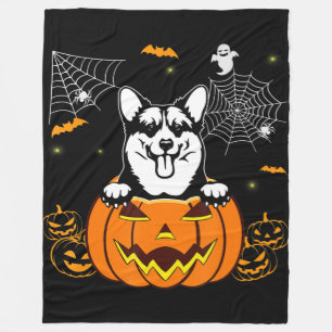 Dog Gift Corgi Pumpkin Funny Halloween Costume Fleece Blanket