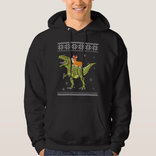 Dog Gift  Corgi Riding T Rex Dinosaur Christmas Hoodie