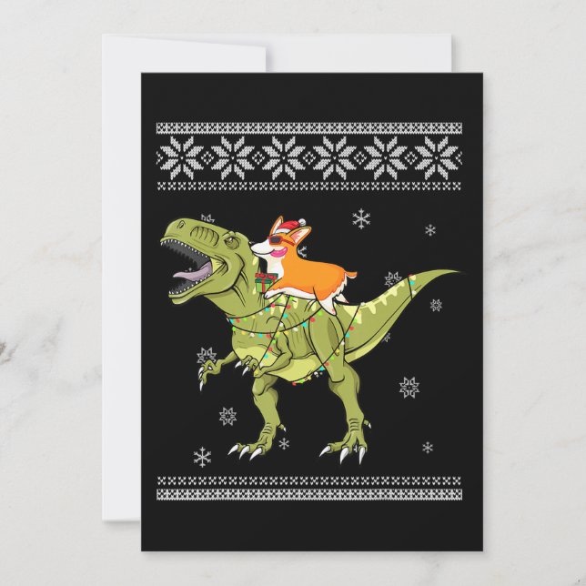 Dog Gift | Corgi Riding T Rex Dinosaur Christmas Invitation (Front)
