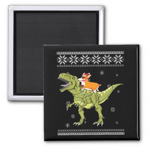 Dog Gift  Corgi Riding T Rex Dinosaur Christmas Magnet