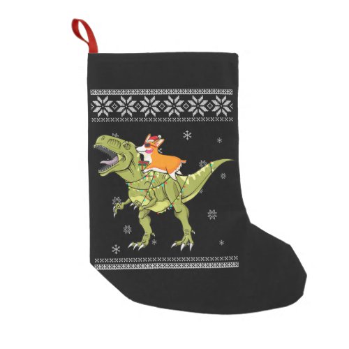 Dog Gift  Corgi Riding T Rex Dinosaur Christmas Small Christmas Stocking