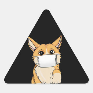 Dog Gift | Corgi Wear Face Mask Triangle Sticker