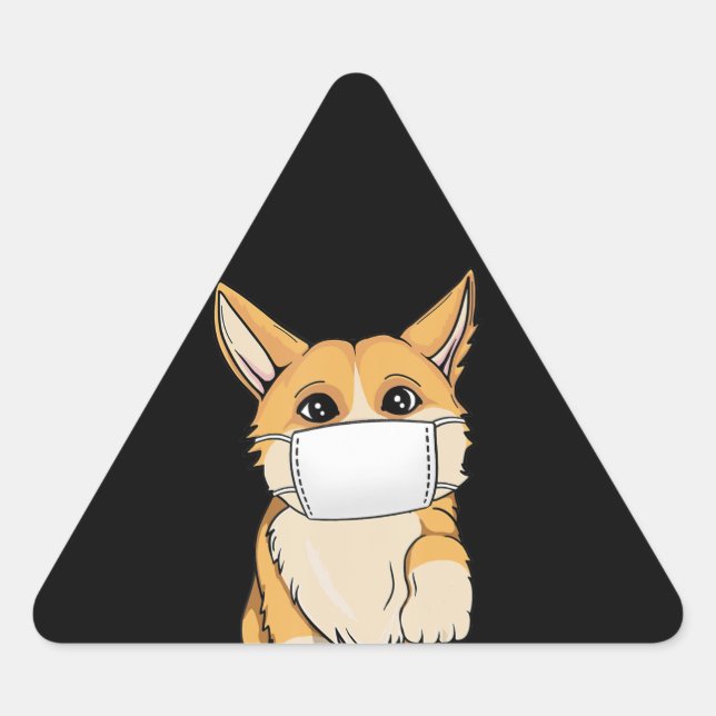 Dog Gift | Corgi Wear Face Mask Triangle Sticker (Front)