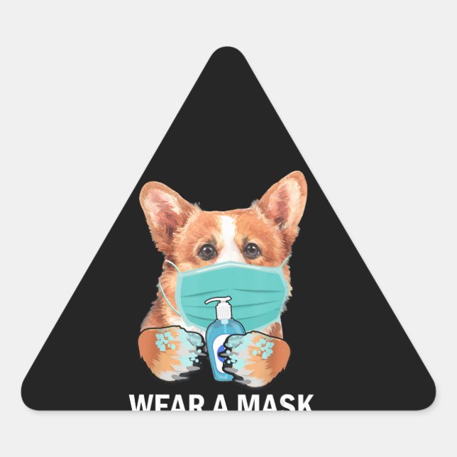 Dog Gift | Corgi Wearing Face Mask Wear Mask Triangle Sticker (Front)