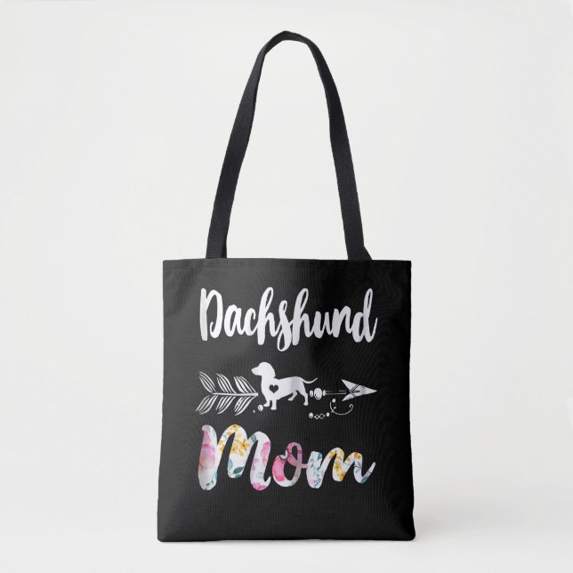 Dog Gift | Dachshund Mom Dachshund Floral Tote Bag (Front)