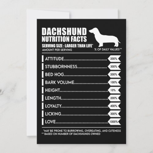 Dog Gift  Dachshund Nutrition Facts Holiday Card