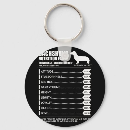 Dog Gift  Dachshund Nutrition Facts Keychain