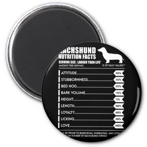 Dog Gift  Dachshund Nutrition Facts Magnet