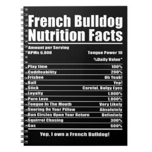 Dog Gift French Bulldog Nutrition Facts Notebook