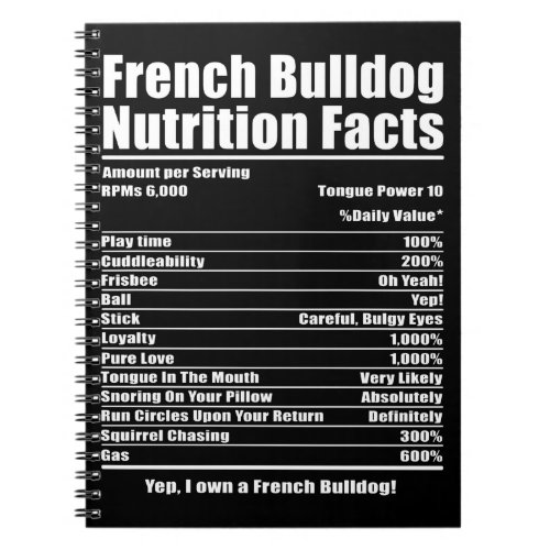 Dog Gift  French Bulldog Nutrition Facts Notebook