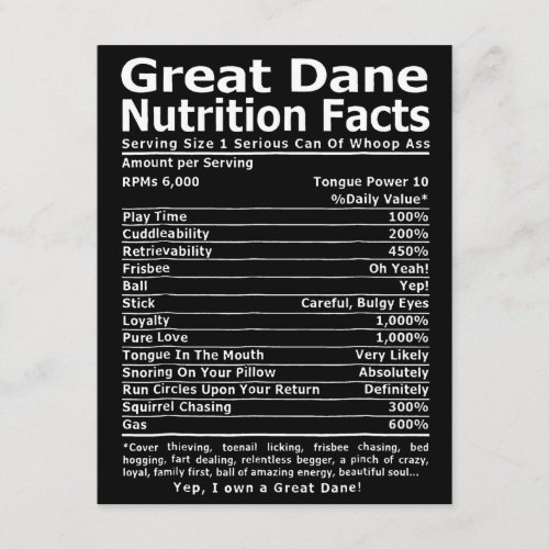 dog gift  Great Danes Nutrition Facts Enclosure Card