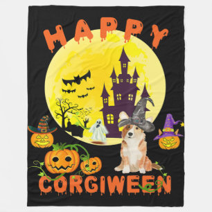 Dog Gift Happy Corgiween Halloween Corgi Fleece Blanket