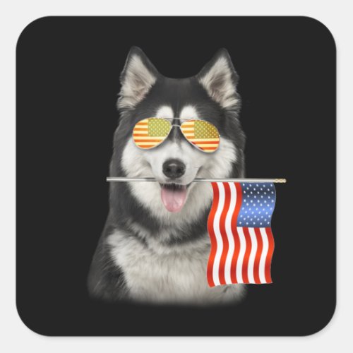 dog gift  Husky American Flag Gifts Square Sticker