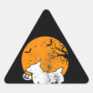Dog Gift | Pembroke Welsh Corgi Pumpkin Halloween Triangle Sticker