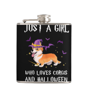 Dog Gift who loves corgi dog and halloween Flask