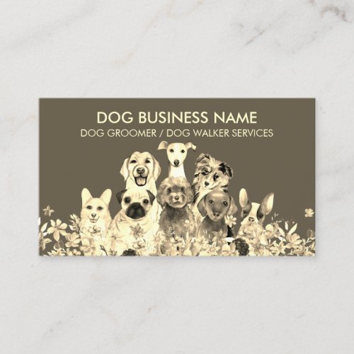 Dog Gold Flower Frame Business Card