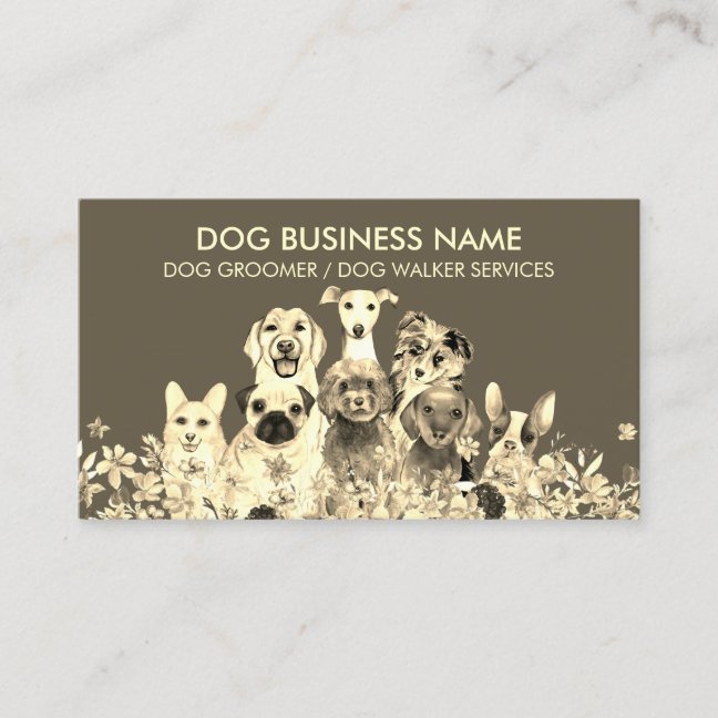 Dog Gold Flower Frame Business Card