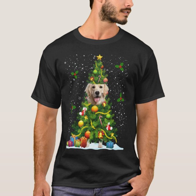 Dog Golden Retriever Christmas Tree T-Shirt (Front)
