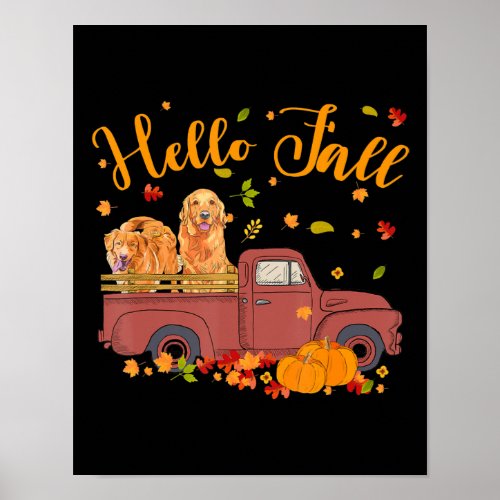 Dog  Golden Retriever Dog Pumpkins Truck Autumn Poster