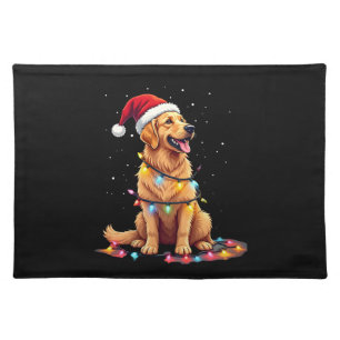 Dog Golden Retriever Santa Christmas Xmas Lights ( Cloth Placemat